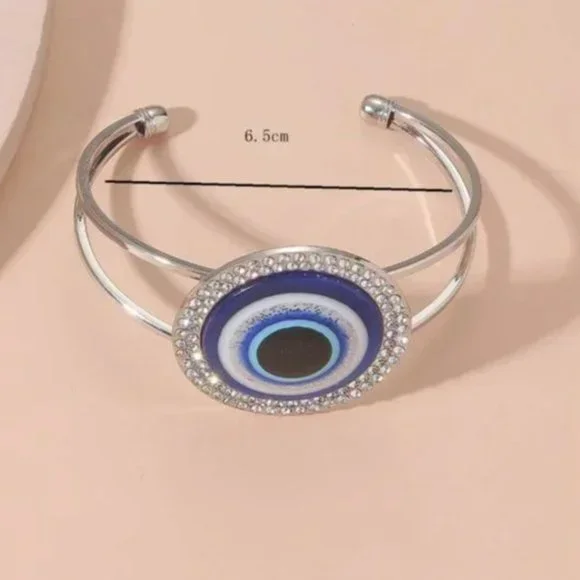 Rhinestone & Evil Eye Cuff Bangle - Picture 3 of 3